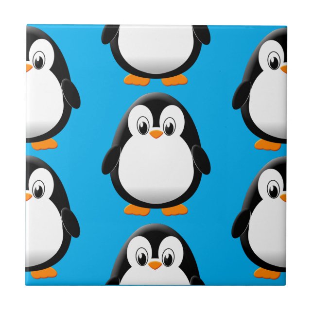 Cute Fat Penguin All Over Print Blue Tile (Front)