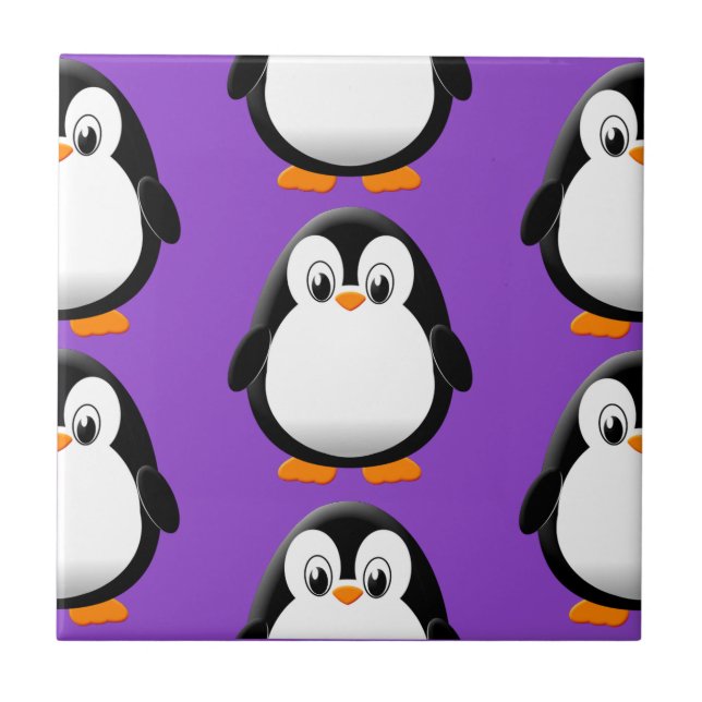 Cute Fat Penguin All Over Print Purple Tile (Front)