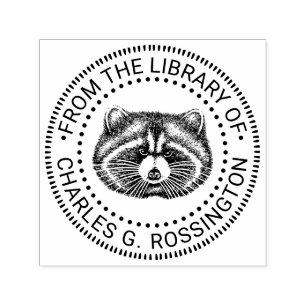 Cute Fat Racoon Face Library Book Name Self-inking Stamp