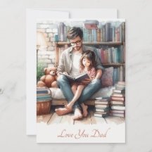 Cute Father and Daughter Reading Time Watercolor