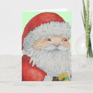Cute father christmas with toys and gifts in sack holiday card