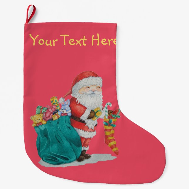 Cute father christmas with toys and gifts in sack large christmas stocking (Front)