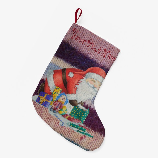 Cute father christmas wrapping gifts knitted small christmas stocking (Front (Hanging))