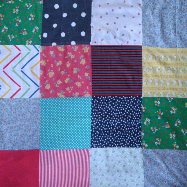 Cute father christmas wrapping gifts patchwork small christmas stocking (Creator Uploaded)