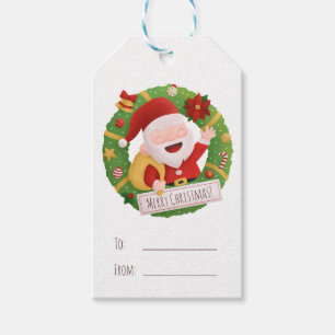 Cute Father Santa Wreath Christmas Gift Tag