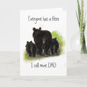 Cute Father's Day, Dad my Hero, Bear Family Holiday Card