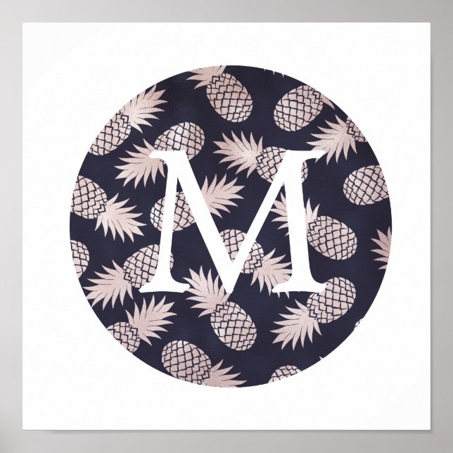 cute faux foil rose gold pineapple monogram poster (Front)