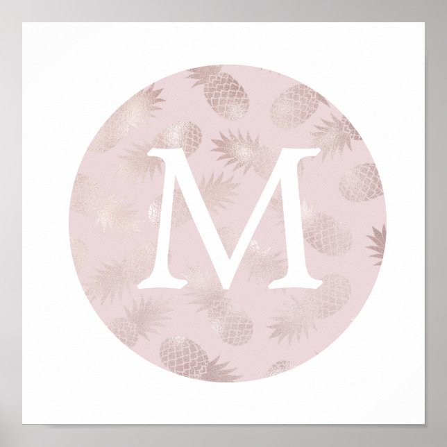 cute faux foil rose gold pineapple monogram poster (Front)