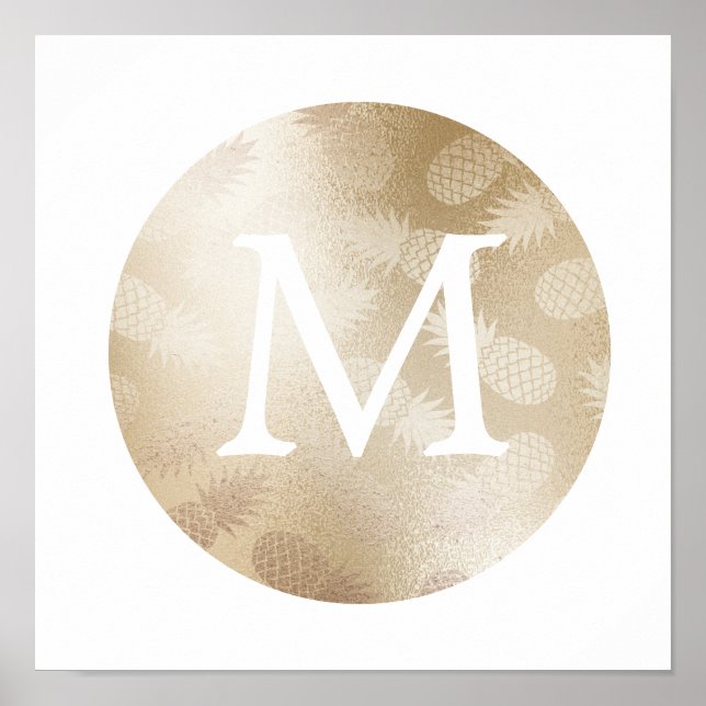 cute faux foil rose gold pineapple monogram poster (Front)