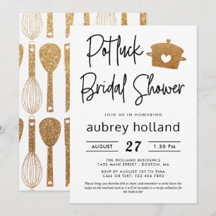 Cute Faux Gold Glitter Potluck Bridal Shower Invitation