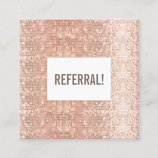 Cute Faux Rose Gold Sequin Beauty Salon Referral (Front)