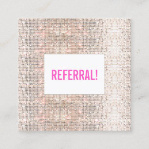 Cute Faux Silver Sequin Pink Beauty Salon Referral