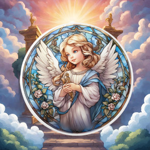 Cute faux stained glass Angel Religious  Ceramic Knob