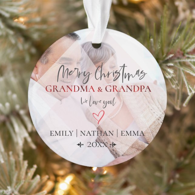 Cute Faux Vellum Love You Grandparents Christmas Ornament (Tree)