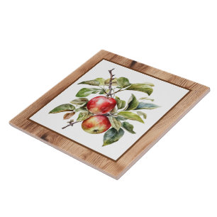 Cute faux wood basket apples kitchen tile