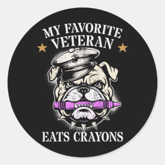 Cute Favourite Veteran Eats Crayons Squad Military Classic Round Sticker