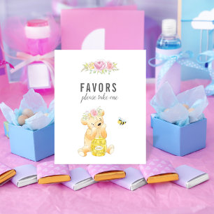 Cute Favours Table Girl Teddy Bear Baby Shower Poster