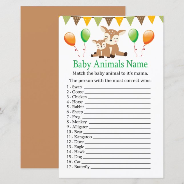 Cute fawn Baby Animals Name Game (Front/Back)