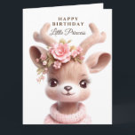 Cute fawn, baby deer in pink dress with flowers card<br><div class="desc">Cute fawn,  baby deer in pink dress with flowers Card</div>