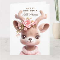 Cute fawn, baby deer in pink dress with flowers