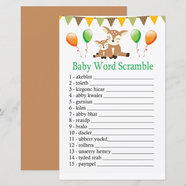 Cute fawn Baby word scramble game (Front/Back)