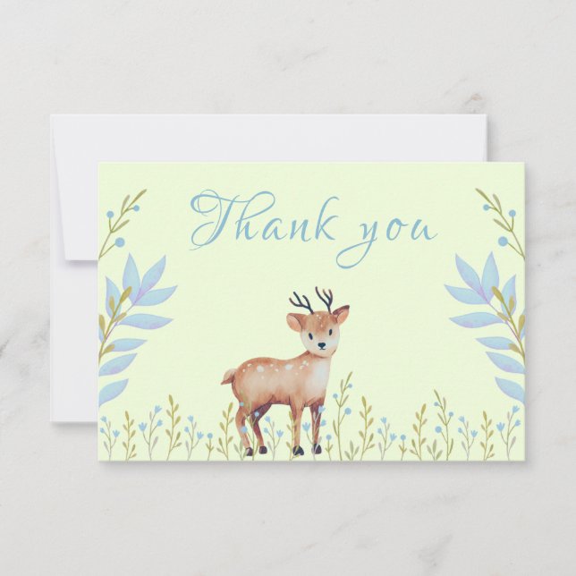 Cute Fawn Boy Baby Shower Thank You Card (Front)