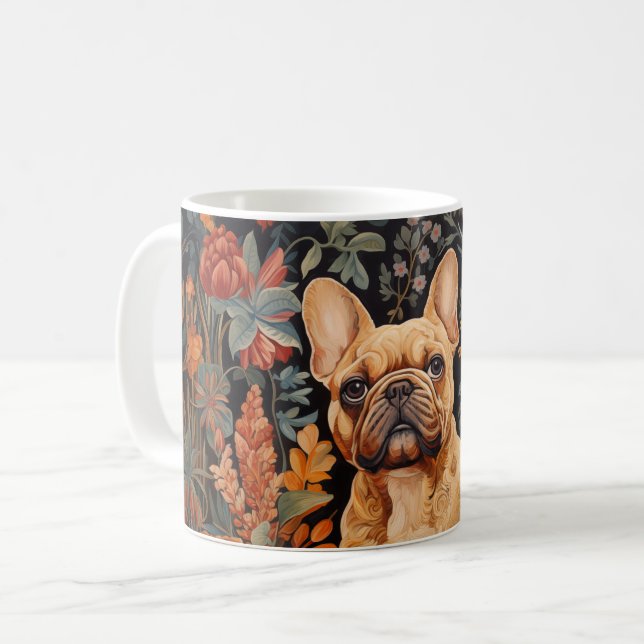 Cute Fawn Coated French Bulldog in a Garden Coffee Mug (Front Left)