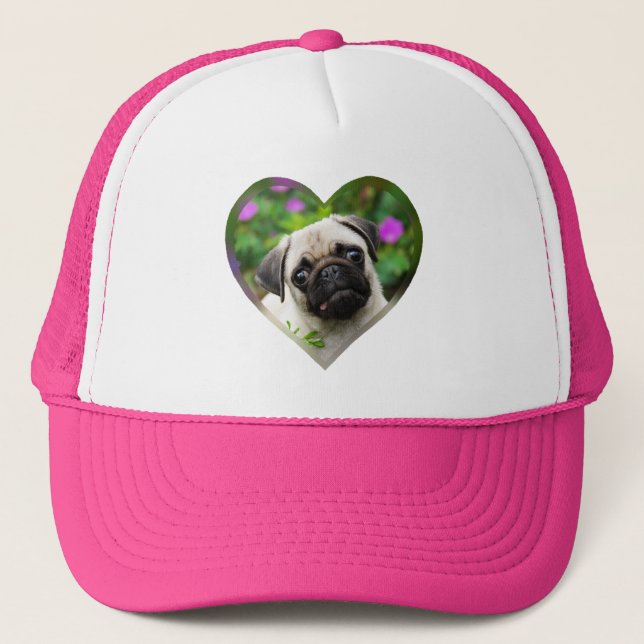 Cute Fawn Coloured Pug Puppy Dog Face Pet Photo -- Trucker Hat (Front)