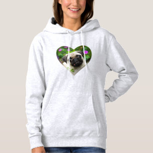 Cute Fawn Coloured Pug Puppy Dog Face Photo Heart Hoodie
