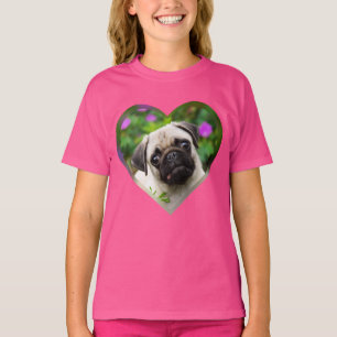 Cute Fawn Coloured Pug Puppy Dog Face Photo Heart  T-Shirt