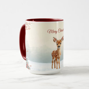 Cute Fawn in a Snowy Forest Holiday Mug