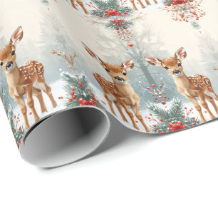Cute Fawn in a Snowy Forest Wrapping Paper
