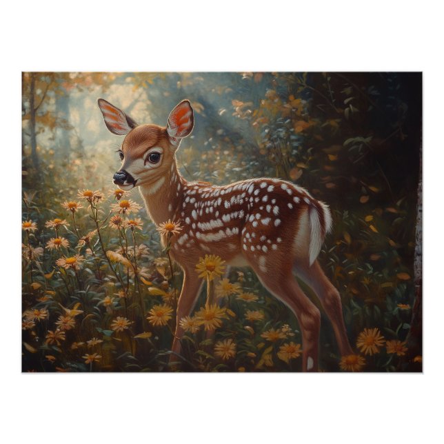Cute Fawn in the Forest Poster (Front)