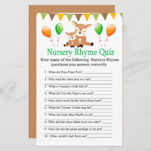 Cute fawn Nursery Rhyme Quiz baby shower game
