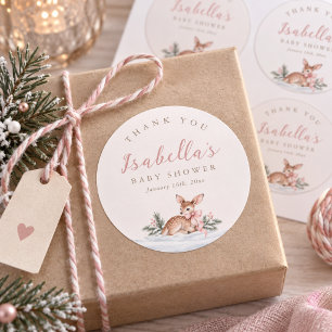 Cute Fawn Pink Baby Girl Shower Thank You Favour Classic Round Sticker