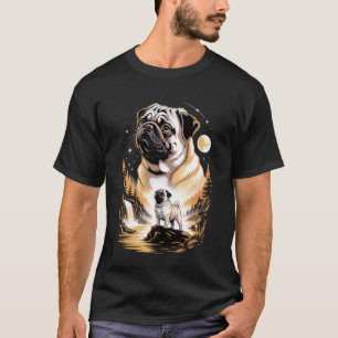 Cute Fawn Pug Howling to The Moon Meme 90s Animal T-Shirt