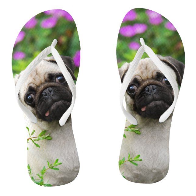 Cute fawn pug puppy flip flops (Footbed)