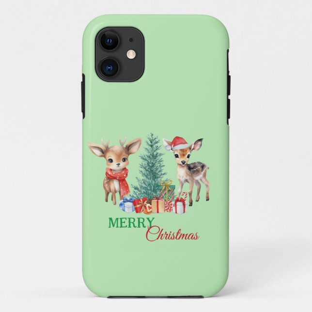 Cute Fawn reindeer Santa Merry Christmas Party Case-Mate iPhone Case (Back)