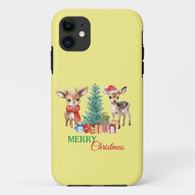 Cute Fawn reindeer Santa Merry Christmas Party Case-Mate iPhone Case (Back)
