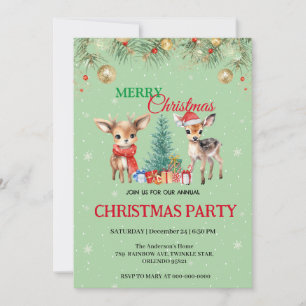 Cute Fawn reindeer Santa MERRY Christmas Party Invitation