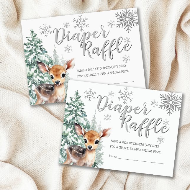 Cute Fawn | Snow Winter Baby Shower Diaper Raffle Enclosure Card (Creator Uploaded)