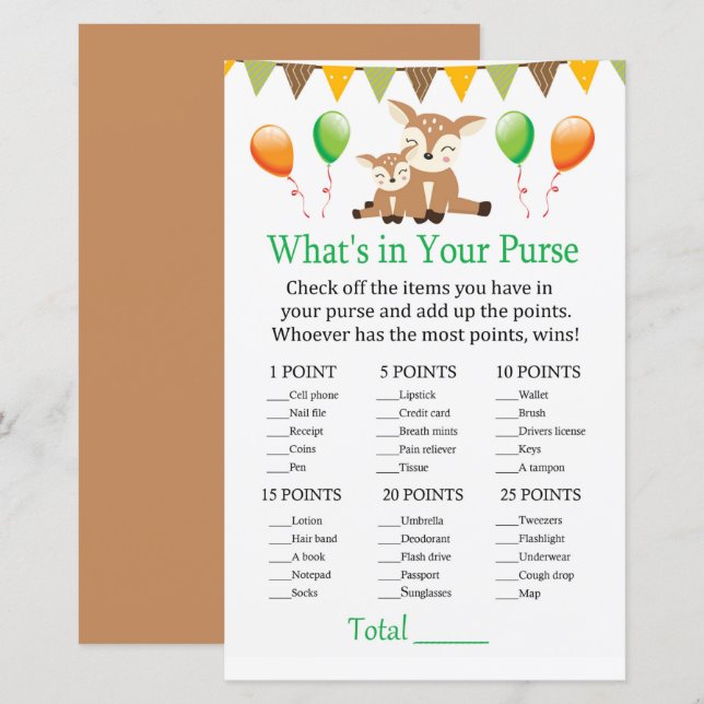 Cute fawn What's in your purse game (Front/Back)