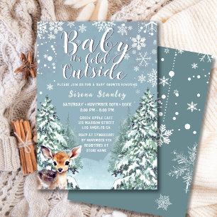 Cute Fawn   Winter Snow Forest Baby Shower Invitation