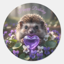 Cute February Hedgehog with Amethyst Heart