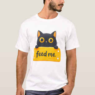 Cute "Feed Me" Hungry Cat Graphic T-Shirt