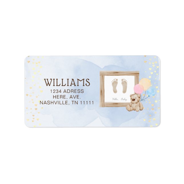 Cute Feet Watercolor Blue Baby Shower Thank You Label (Front)