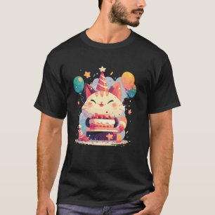 Cute Feline Birthday Party Happy Cat Birthday Cake T-Shirt