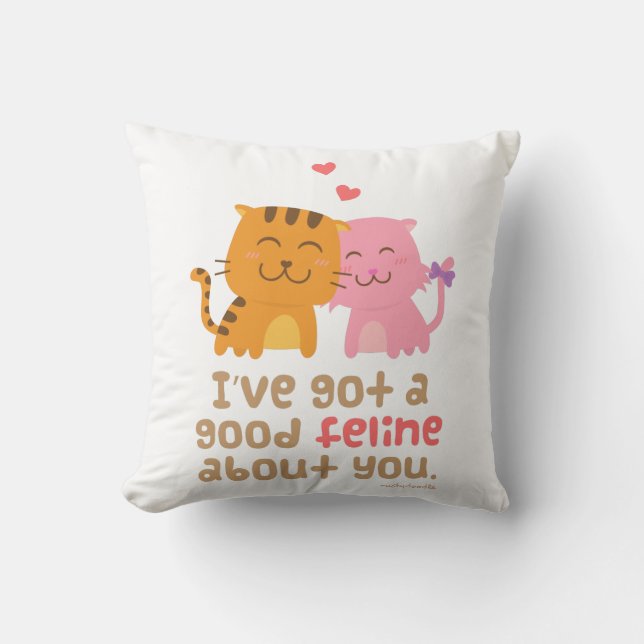 Cute Feline Cats In Love Pun Humour Cushion (Front)
