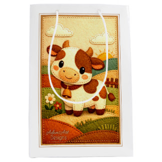 Cute Felt Cow Farm Scene Medium Gift Bag