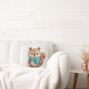 Cute Felt Squirrel Wearing a Cozy Scarf Cushion